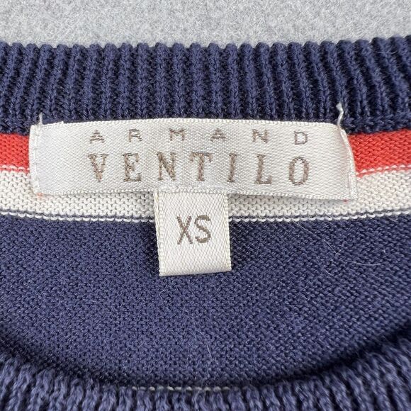 Armand Ventilo Sweater Women’s XS Striped 3/4 Sleeve Beaded Neck Accent Cotton - Picture 12 of 16